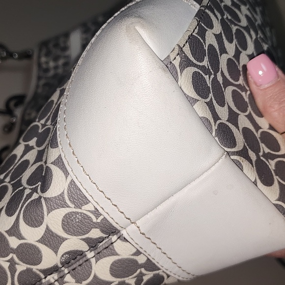 Coach Large Leather Pink Gray Business Work Tote Diaper Bag Signature C Rare - Picture 10 of 16